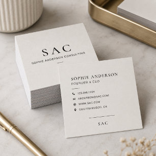 Carte De Visite Carré Consultant Professionnel Beige Neutre Moderne