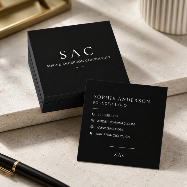 Carte De Visite Carré Consultant Professionnel Noir Moderne (Modern Black Professional Consultant Square Business Card)
