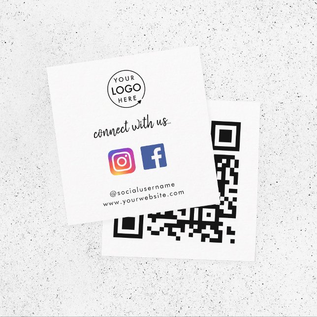 Carte De Visite Carré Contactez-nous code QR réseaux Instagram Facebook (Connect with us QR code business cards to promote your social media - Instagram, Facebook & more!)