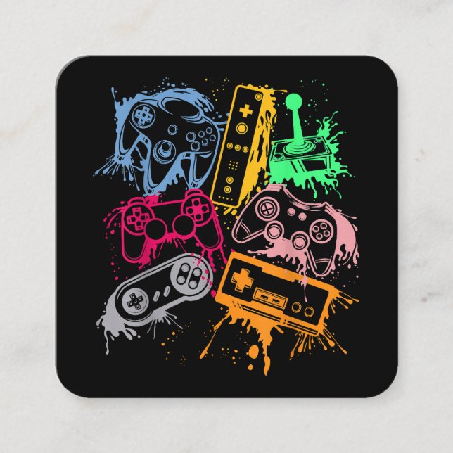 Carte De Visite Carré Contrôleurs de console de jeu vidéo Retro 80's 90' (Devant)