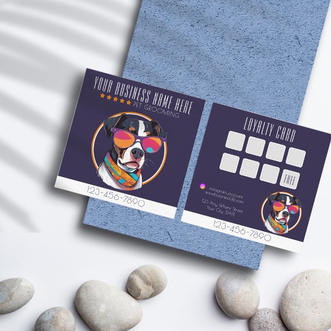 Carte De Visite Carré Cool Chien Grooming fidélité branchée et élégante (Créateur téléchargé)