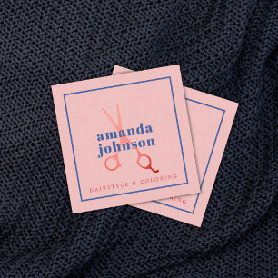 Carte De Visite Carré Cool Elegant Bleu Rose Ciseaux Liste de cheveux