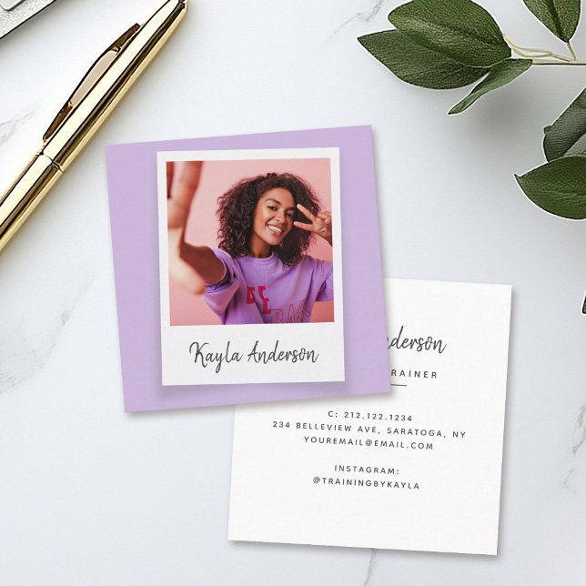 Carte De Visite Carré Cool moderne tendance Simple Script Photo (Créateur téléchargé)