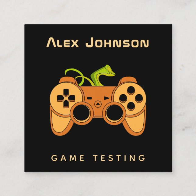 Carte De Visite Carré Cool Orange Joypad Joypad Joueur Tester Fun (Devant)