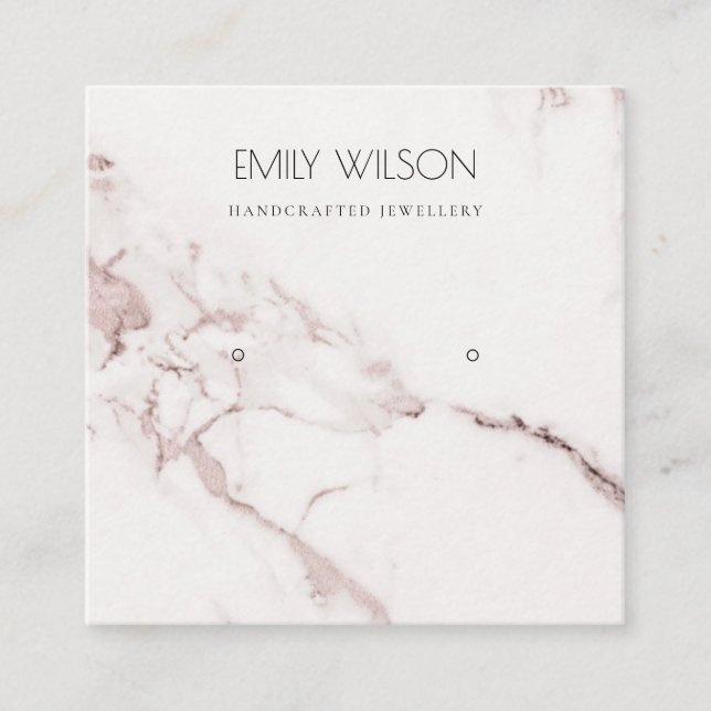 CARTE DE VISITE CARRÉ COPPER BLUSH PINK MARBLE STUD EARRING DISPLAY LOGO (Devant)