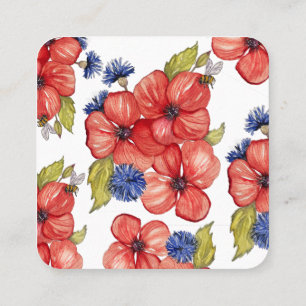 Carte De Visite Carré Coquelicot rouge et bleuet aquarelle