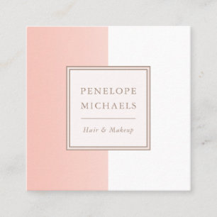 Carte De Visite Carré Corail doux et bloc de couleur blanche