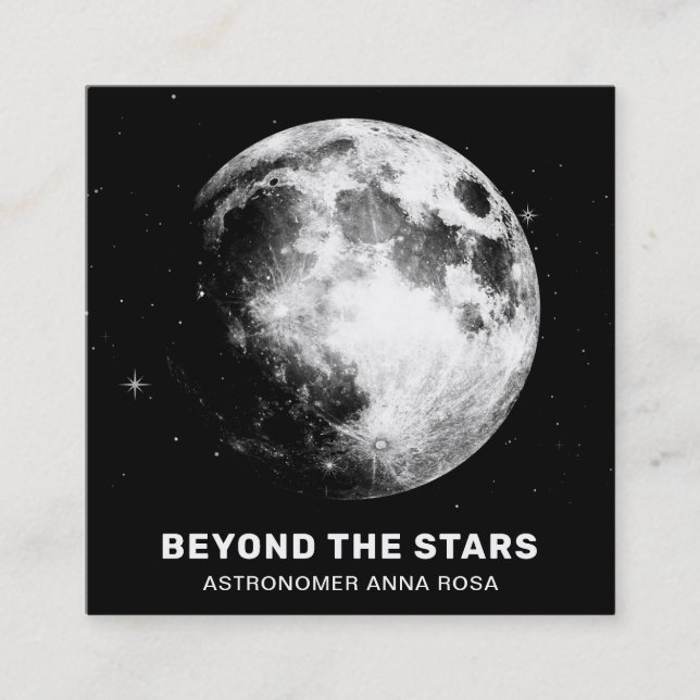 Carte De Visite Carré *~* Cosmic Luna Stars Pleine lune lunaire Astronom (Devant)
