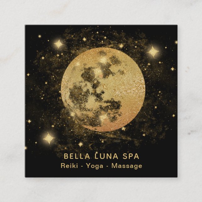 Carte De Visite Carré *~* Cosmos Gold Moon Parties scintillant Stars Sha (Devant)