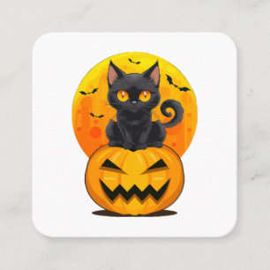 Carte De Visite Carré Costume d'Halloween Citrouille Chat Noir