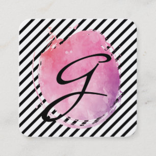 Carte De Visite Carré Couleur d'eau rose Monogramme Fancy Text Strips