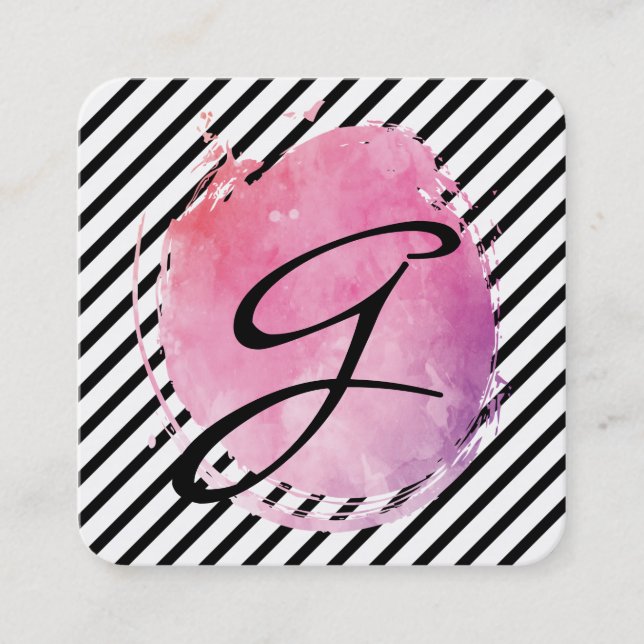 Carte De Visite Carré Couleur d'eau rose Monogramme Fancy Text Strips (Devant)