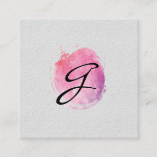 Carte De Visite Carré Couleur d'eau rose Monogramme Texte fantaisie