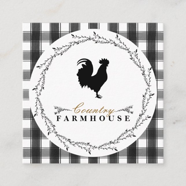 Carte De Visite Carré Country Farmhouse Rustique Wreath Plaid Check (Devant)