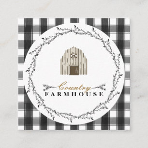 Carte De Visite Carré Country Farmhouse Rustique Wreath Plaid Check