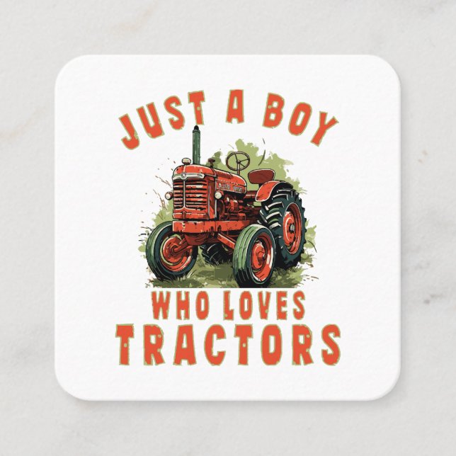 Carte De Visite Carré Country Life Boy qui aime les tracteurs (Devant)