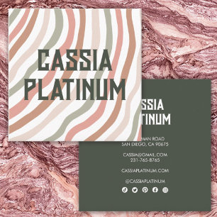 Carte De Visite Carré Courbes douces Olive Neutre Minimaliste Icône soci