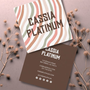 Carte De Visite Carré Courbes douces Terre Neutre Minimaliste Icône soci