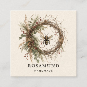 Carte De Visite Carré Couronne botanique artisanale Logo Crème