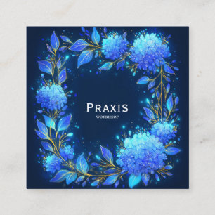 Carte De Visite Carré Couronne de fleurs bleues d'hortensia et d'or Flor