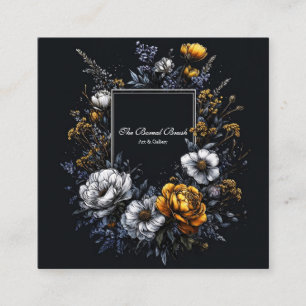 Carte De Visite Carré Couronne florale en or noir Académie sombre Élégan