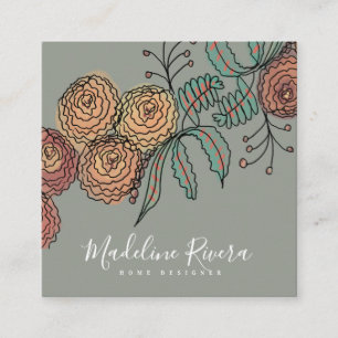 Carte De Visite Carré Couronnes de fleurs de doodle verdure Designer