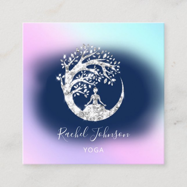 Carte De Visite Carré Cours de Yoga Instructeur de logo de l'école QR Bl (Devant)