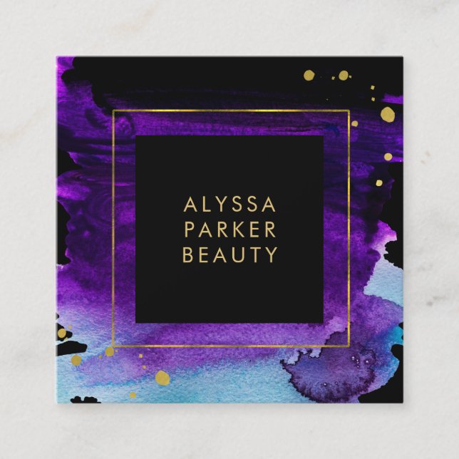 Carte De Visite Carré Coutume audacieuse d'éclaboussure d'aquarelle (Devant)