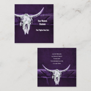Carte De Visite Carré Crâne de taureau vache rustique blanc violet occid