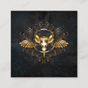 Carte De Visite Carré Crâne d'oiseaux dorés sur arrière - plan noir