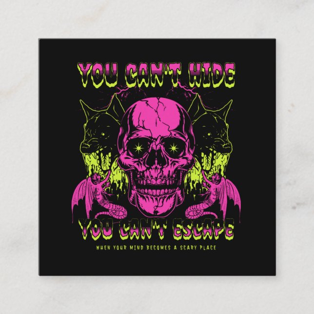 Carte De Visite Carré Crâne effrayant et chien (Devant)