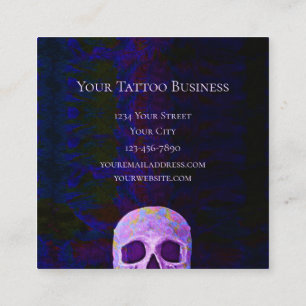 Carte De Visite Carré Crâne gothique Visage bleu violet Cool tatouage S