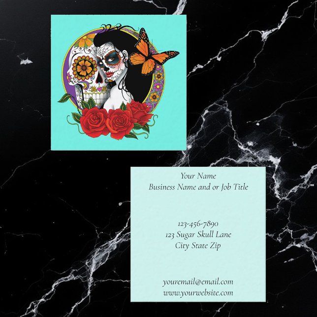 Carte De Visite Carré Crânes à sucre Art Nouveau (Créateur téléchargé)