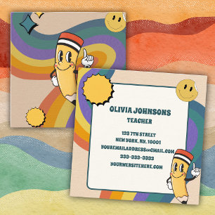 Carte De Visite Carré Crayon Floral Vintage Rétro Ancien Professeur d'Éc