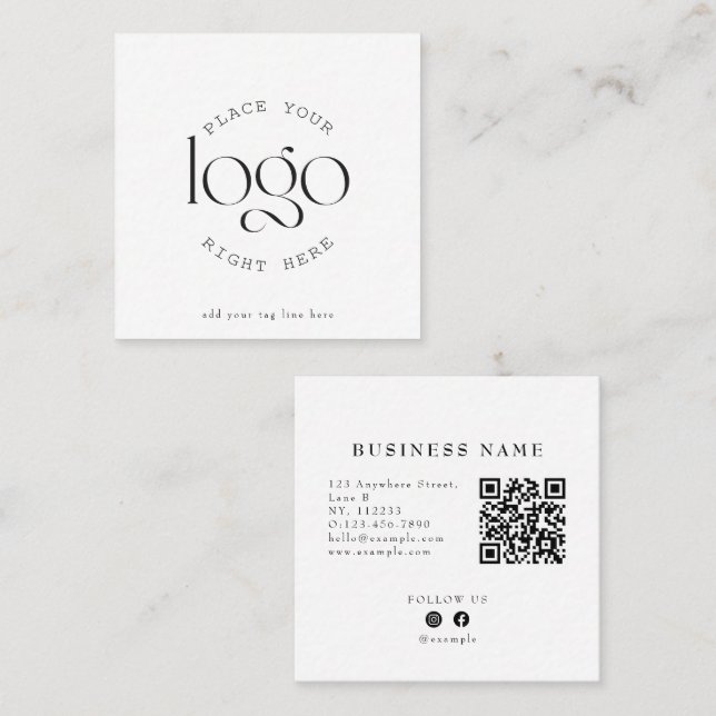 Carte De Visite Carré Create Your Own Custom Business Logo Modern White (Devant / Derrière)