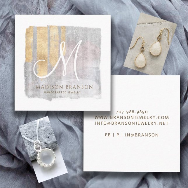 Carte De Visite Carré Créateur de bijoux Abstrait or rose (Créateur téléchargé)