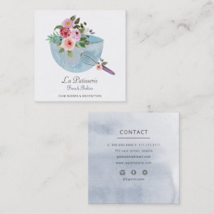 Carte De Visite Carré Créateurs de gâteau de mariage floral bleu élégant