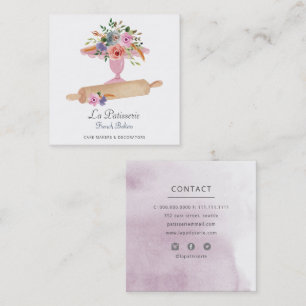 Carte De Visite Carré Créateurs de gâteaux de mariage floraux roses élég