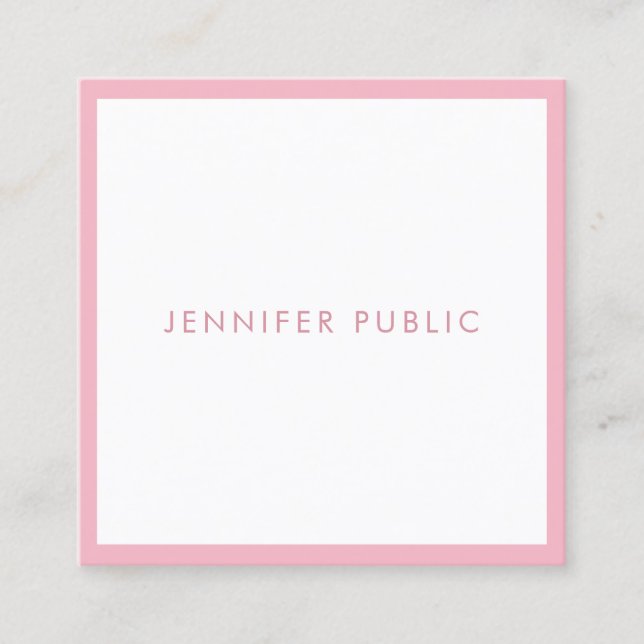 Carte De Visite Carré Créatif Elegant Rose Blanc Moderne Modèle tendance (Devant)