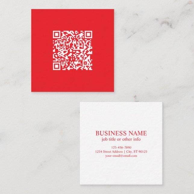 Carte De Visite Carré Créer un code QR rouge scannable (modifiable) (Devant / Derrière)