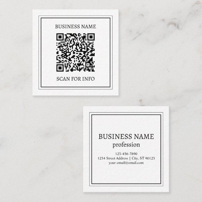 Carte De Visite Carré Créer un code QR scannable | Noir & Blanc (Devant / Derrière)