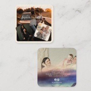 Carte De Visite Carré Crème Signature Quatre Photo Moderne Décontracté