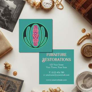 Carte De Visite Carré Crème Vert Art Nouveau