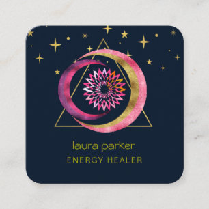 Carte De Visite Carré Crescent Moon Mystic Lotus Boho Ciel cosmique