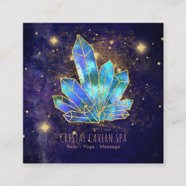 Carte De Visite Carré *~* Cristaux cosmiques Gold Parties scintillant St (Devant)