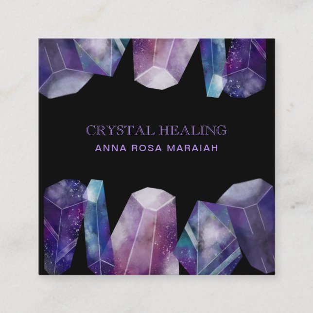 Carte De Visite Carré * Cristaux d'univers d'aquarelle de pierre gemme (Devant)