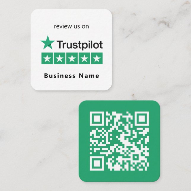 Carte De Visite Carré Critiques Trustpilot | Code QR professionnel minim (Devant / Derrière)