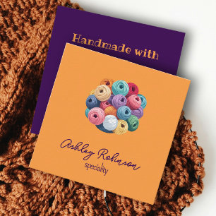 Carte De Visite Carré Crochet corloré fil fait main avec amour jaune