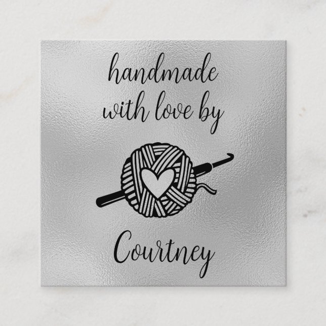 Carte De Visite Carré Crochet Fait Avec Amour (Devant)