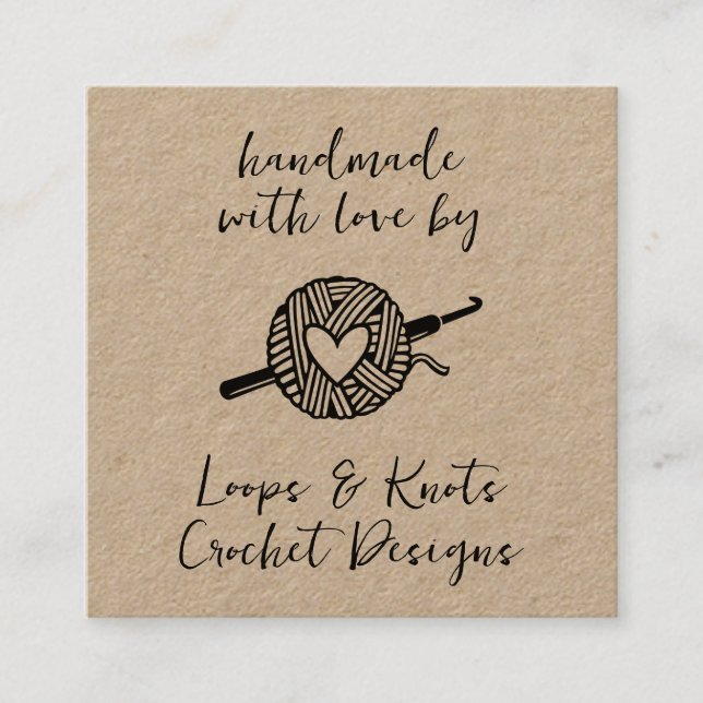 Carte De Visite Carré Crochet Fait Avec Amour (Devant)